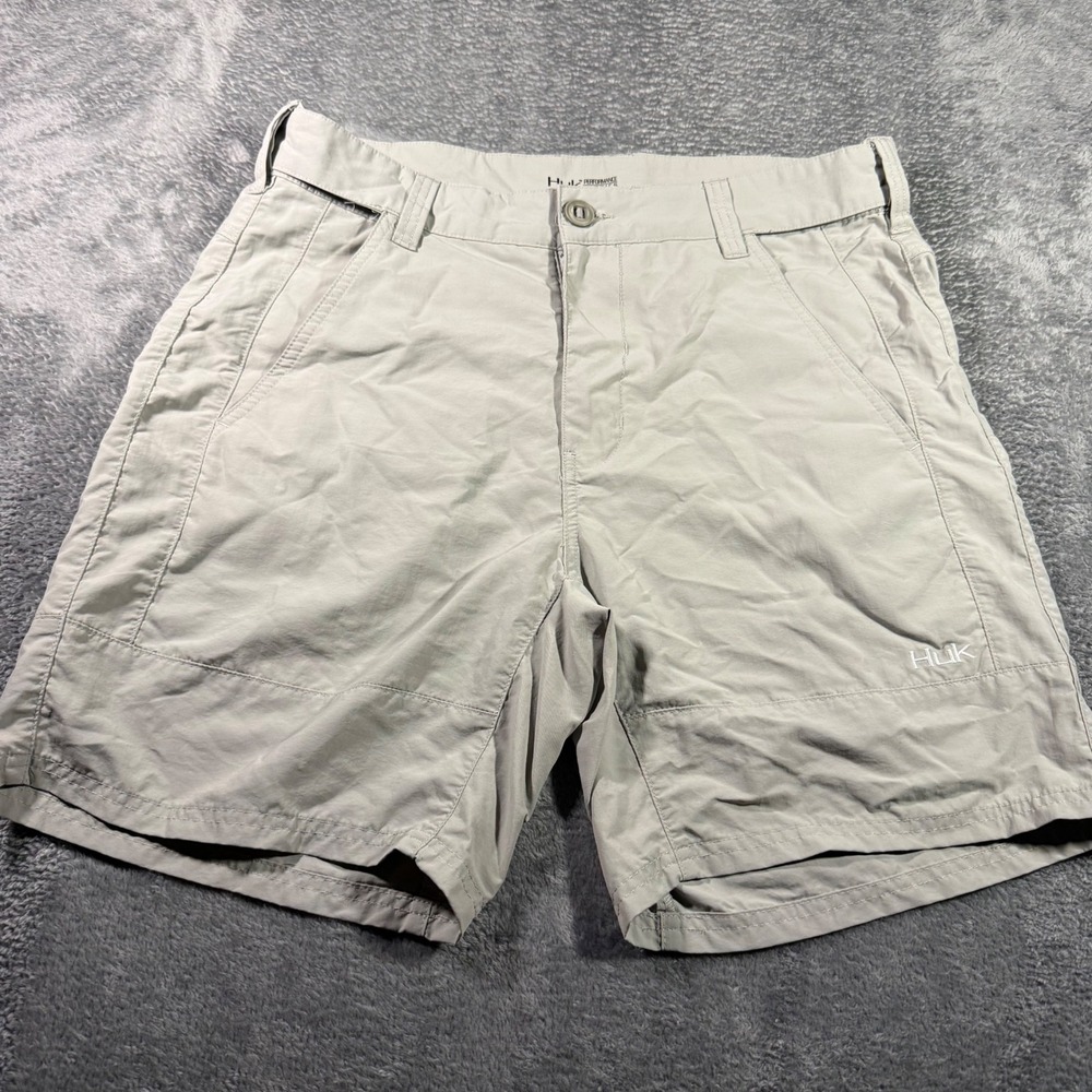 Huk Performance Fishing Shorts Mens Large Grey Nylon Flat Front Lightweight L